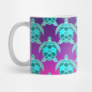 Teal Green Turquoise blue sea turtle pattern on purple pink ombre gradient background Mug